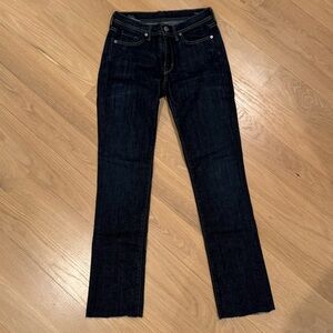 Citizens of Humanity dark wash straight leg jeans with raw edge size 27